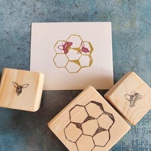 Honeycomb with bee rubber stamp set for scrapbooking, gift fot bee lover