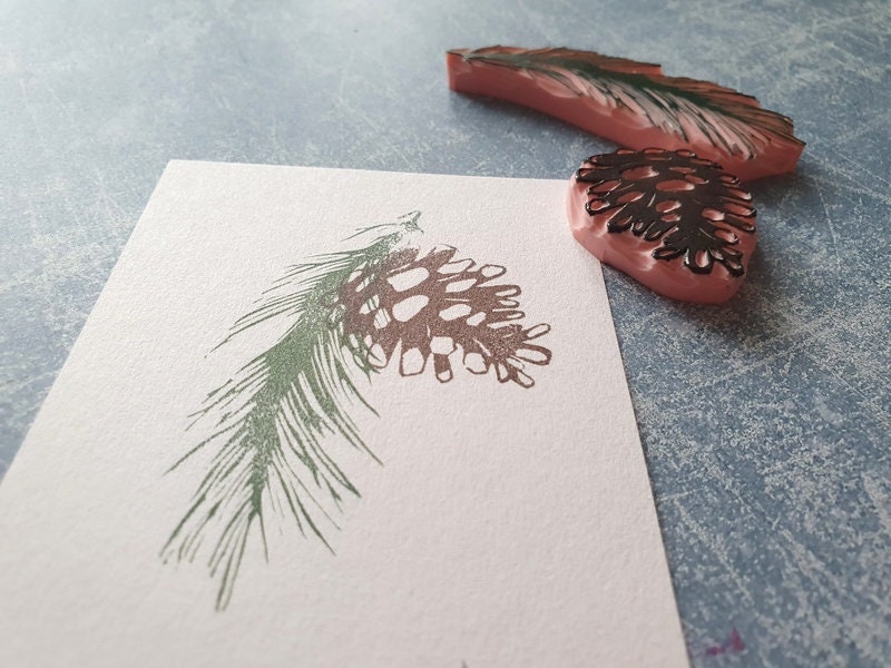 Pine Branch With Cone Stamp Set, Christmas Tree Stamp for Best Wishes ...