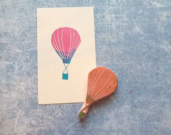 Hot air balloon rubber stamp for scrapbooking, happy birthday stamp, celebration stationery, party favor, art journaling,