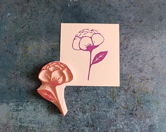 Peony rubber stamp for vintage art journal, blossom flower stamp for bohemian wedding, floral ephemera for snail mail, decorative pattern