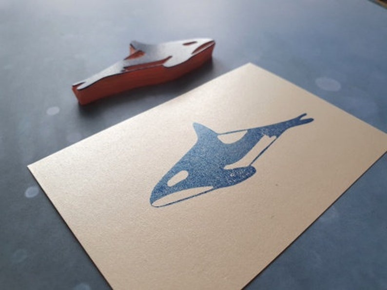 Orca rubber stamp for scrapbooking, delphin stamp for paper craft, ocean life stationery, sea animal, whale ptint, marine blackfish image 2