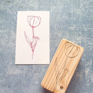 Tulip rubber stamp for vintage journal, handmade flower stationery, scrapbooking decorative template, botanical stencil, gift for mum mounted
