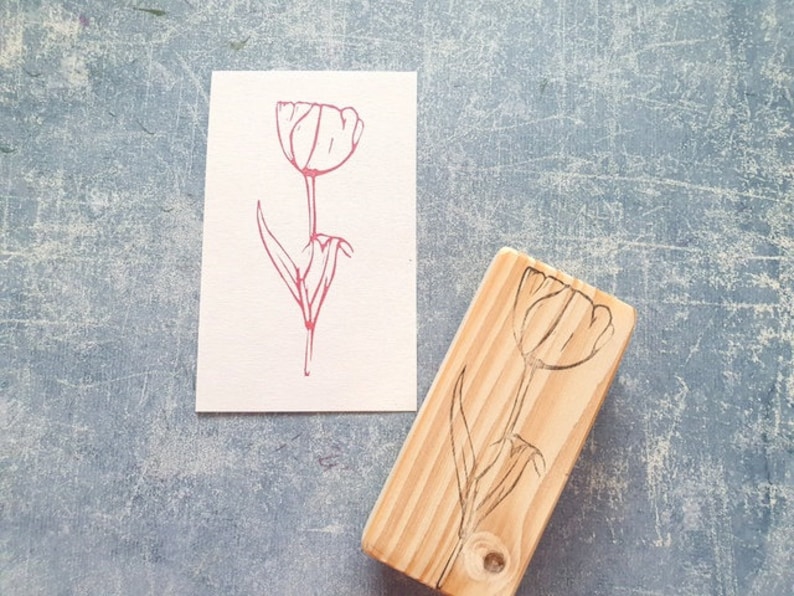 Tulip rubber stamp for vintage journal, handmade flower stationery, scrapbooking decorative template, botanical stencil, gift for mum mounted