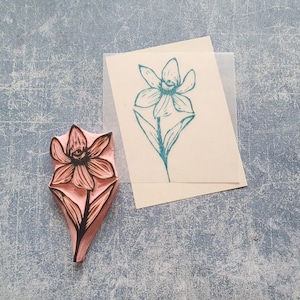 Carimbo de borracha de narciso para artesanato de primavera, carimbo floral para papelaria artesanal, carimbo de estilo botânico para diário