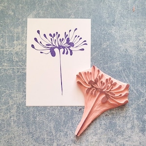 japanese lily rubber stamp for handmade cards, asian flower stamp, wild stamp decor, vintage postage, wedding diary, lotus dandelion pattern image 1