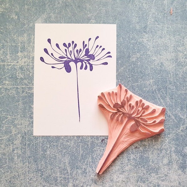 japanese lily rubber stamp for handmade cards, asian flower stamp, wild stamp decor, vintage postage, wedding diary, lotus dandelion pattern