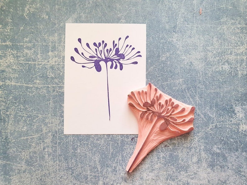 japanese lily rubber stamp for handmade cards, asian flower stamp, wild stamp decor, vintage postage, wedding diary, lotus dandelion pattern image 1