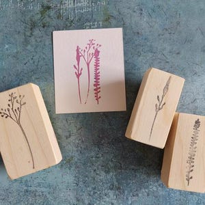 Twig rubber stamp set of 3, rustic wedding invitation, wild flower gift set,  bullet journal decor, boho stationery, holiday present