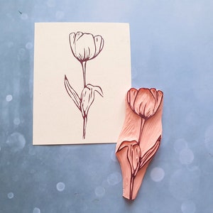 Tulip rubber stamp for vintage journal, handmade flower stationery, scrapbooking decorative template, botanical stencil, gift for mum unmounted