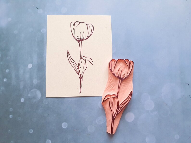 Tulip rubber stamp for vintage journal, handmade flower stationery, scrapbooking decorative template, botanical stencil, gift for mum unmounted