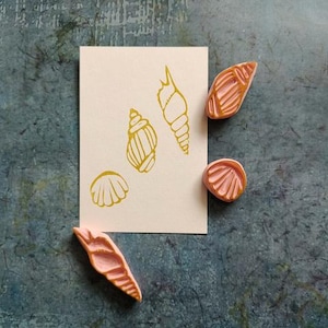 Zeeschelprubberstempel set van 3 voor scrapbooking, schelpstempel, strandhuwelijksvoorraad, zomerkaart, zeelevenpapier, vakantiedagboek, vakantie