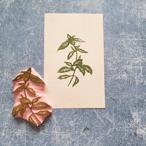 Tampon en caoutchouc basilic pour scrapbooking, tampon herbes pour journal de recettes, décoration de journal de voyageur, impression décorative de cuisine, jardin à l'italienne