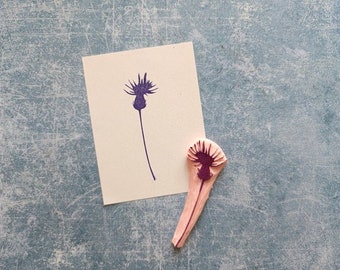 Cornflower rubber stamp, botanical stamp for cardmaking, junk journal wooden block