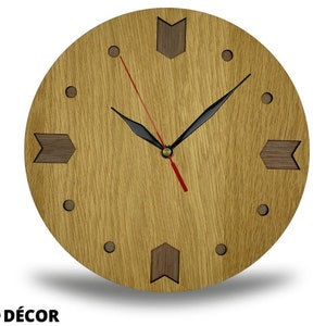 Walnut and White Oak Wood Veneer Wall Clock, Modern Wall Clock, Minimalist Wooden Wall Clock, Handmade Wall Decor, Wooden Clock