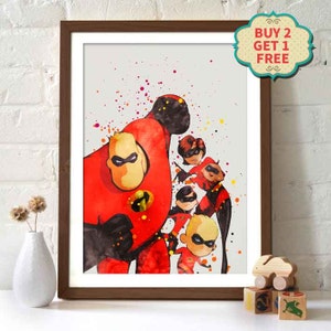 Pixar Movie Poster - The Incredibles Watercolor Poster