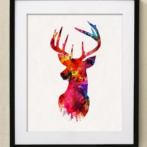 Colorful Deer Watercolor Painting Wall Art Wall Decor Art Home Decor Wall Hanging No.101