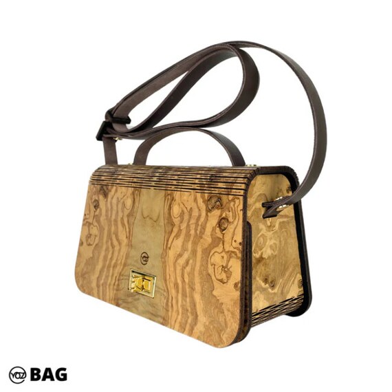 Sac pour femme moderne en placage de bois d'olivier, sac à main en