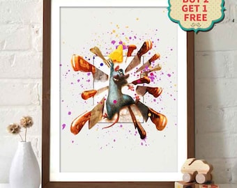 Pôster do filme Pixar - Pôster em aquarela de Ratatouille