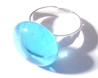 Bague GOUTTE avec goutte de verre transparente bleue truquoise anneau argenté par All Things Natural