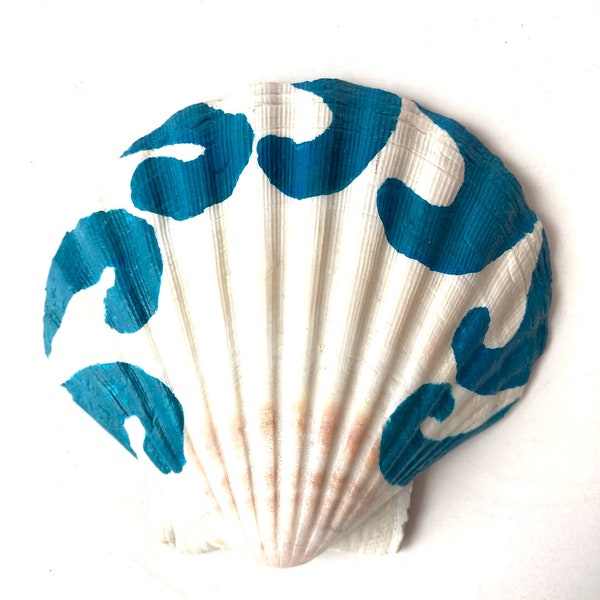 Painted Shell MAHANA large natural shell hand painted blue and white by All Things Natural