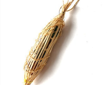 Necklace CREEL natural handwoven basket with earthen marbles original jewel long pendant gold chain for man or woman All Things Natural