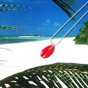 Handmade Necklace with cowrie shell pendant CAURI painted red by All Things Natural