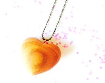 Necklace TENDER HEART wooden heart charm bronze chain All Things Natural