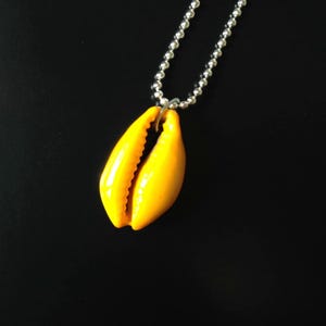 Handmade Necklace COWRIE with hand painted yellow cowrie shell pendant jewel by All Things Natural