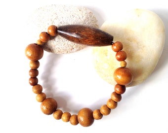 Bracelet WOODEN BRACELET made with wooden beads rigid no clasp by All Things Natural