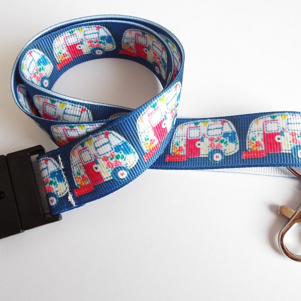 Blue Caravans - Handmade Ribbon Lanyard / ID Holder / Badge Holder / Keychain / Teacher Gift / Gift for Her / Gift for Him