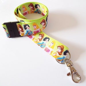 Princesses - Green  - Handmade Ribbon Lanyard / ID Holder / Badge Holder / Keychain / Teacher Gift / Gift for Her / Gift for Mum / Disney