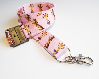 Giraffe - Handmade Ribbon Lanyard / ID Holder / Badge Holder / Keychain / Teacher Gift / Gift for Her / Gift for Him / Animal Lover