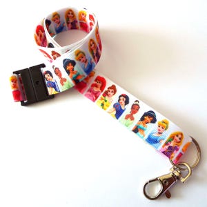 Disney Princesses - White - Handmade Ribbon Lanyard/ Teacher Gift / Keychain/ ID Holder/ Phone/ Whistle