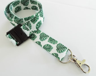 Monstera Leaf - Handmade Ribbon Lanyards / ID Holder / Badge Holder / Key chain / Teacher Gift