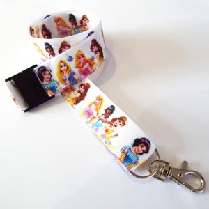 Princesses - White  - Handmade Ribbon Lanyard / ID Holder / Badge Holder / Keychain / Teacher Gift / Gift for Her / Gift for Him / Disney