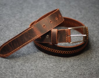 Ceinture pantalon homme, ceinture en cuir brun, ceinture à boucle classique, ceinture pantalon cousu à la main, cadeau père ou mari