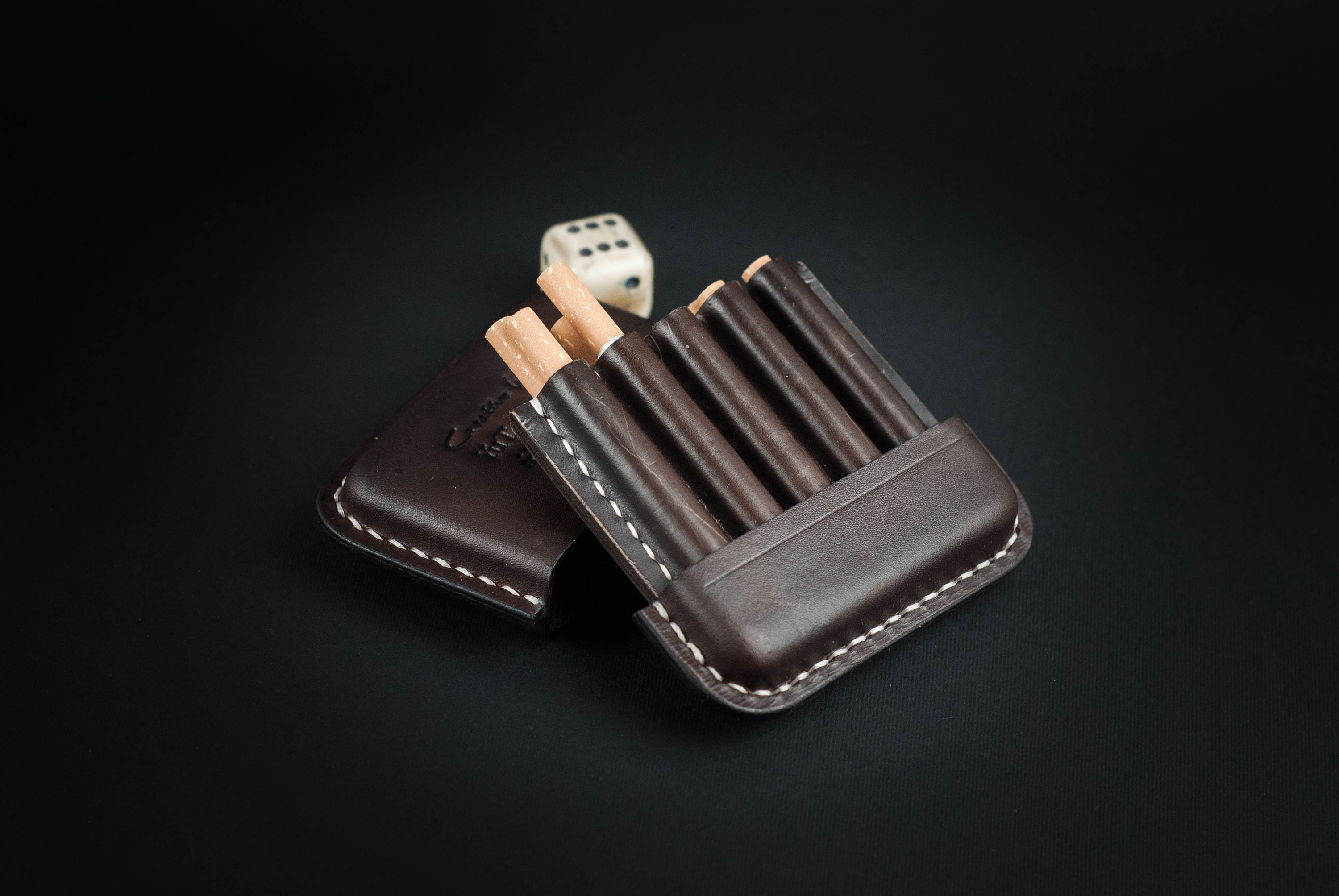 Slim Cigarette Case, Genuine Leather Tobacco Box, Men's Smoking