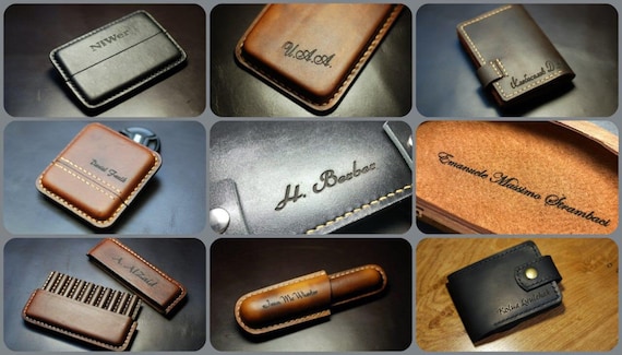 Engraved Cigarette Case, Genuine Leather Tobacco Wallet, Travel