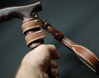 Leather Walking Stick Wrist Strap: Full-Grain Cane Cord Replacement