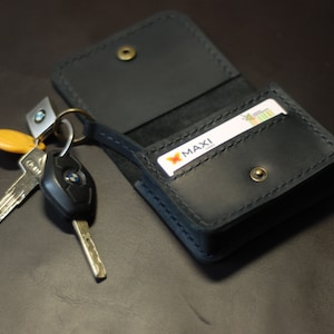 Cartera de cuero con llavero, bolso de dinero pequeño para hombres, monedero de monedas minimalista con llavero