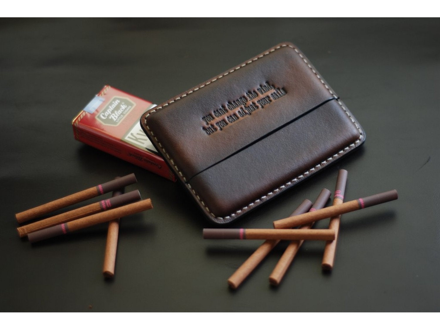 Monogrammed Cigarette Case, Men's Cigarillo Pouch, Brown Leather