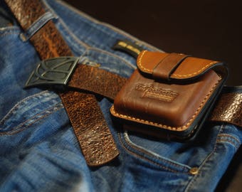 Engraved Leather Belt Bag: Men's Waist Purse, Credit Card Pouch