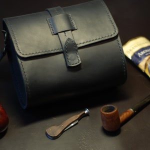 Leather pipe & tobacco pouch, men pipe holder, personalized tobacciana storage