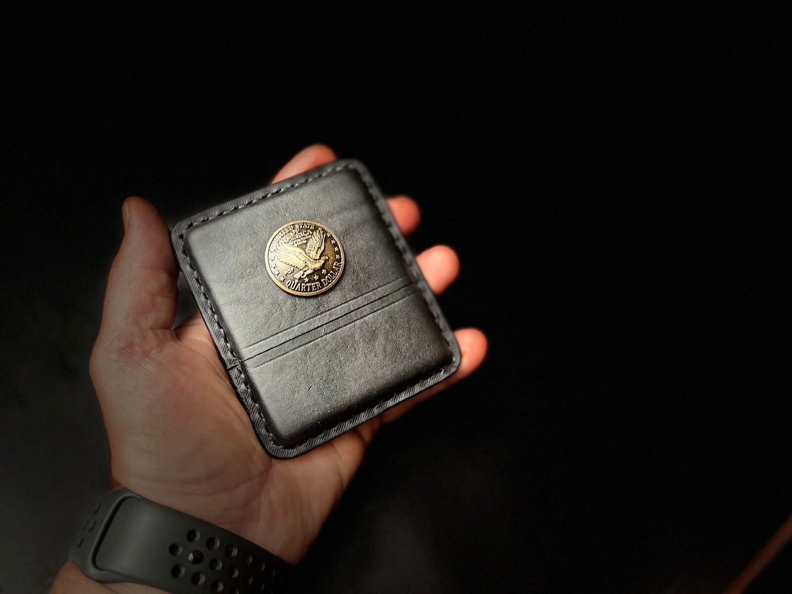 Black leather cigarette case with concho, mens small sigar box, travel cigarette holder, luxurious tobacco case, handcraft smoking accessory
