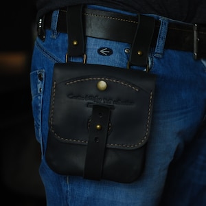 Utility belt pouch, men&#39;s custom waist purse, black leather fanny pack, hip pocket belt, hipster wallet