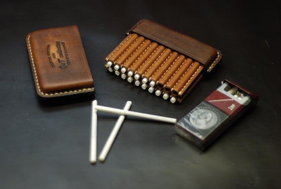 slim cigarette case with lighter Leather Cigarette Case, Stitched Slim Cigar Wallet, Custom Smoking  Accessory, Tobacciana Small Box