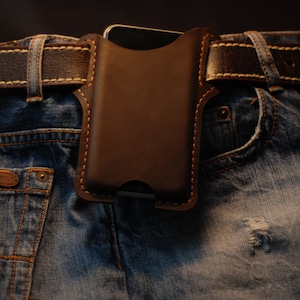 Phone leather holster, smartphone custom belt case, engraved cell phone pouch