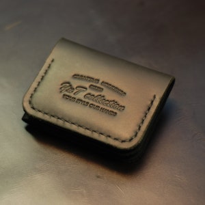 Cartera de hombre pequeño, soporte de tarjeta delgada de cuero, bolsa de dinero negro personalizado, monedero doble