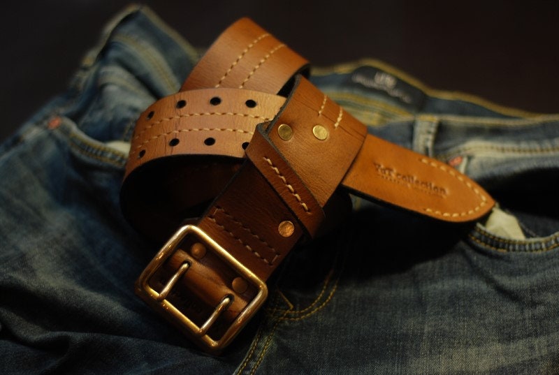 Men leather belt hand-stitched pants belt classic buckle | Etsy