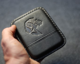 Leather cigarette case for cigarillos, black engraved cigar holder, men&#39;s travel tobacco box, custom husband gift